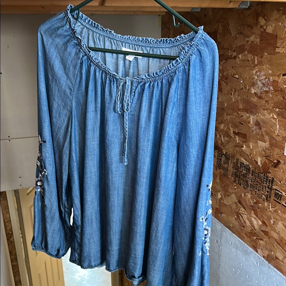 Women's Blue Peasant Top